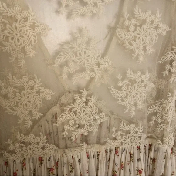 Denim Supply Ralph Lauren Bohemian Printed Tea Dress Lace Flare Sleeves Prairie - Picture 14 of 14